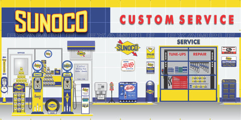 SUNOCO OLD GAS PUMP GAS STATION SCENE WALL MURAL SIGN BANNER GARAGE ART VARIOUS SIZES (TOKHEIM PUMPS)