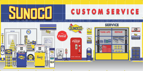 SUNOCO OLD GAS PUMP GAS STATION SCENE WALL MURAL SIGN BANNER GARAGE ART VARIOUS SIZES (WAYNE BLEND-O-MATIC PUMPS)