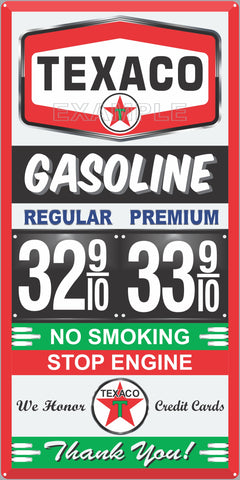 TEXACO GAS STATION GAS PRICE PER GALLON SERVICE STATION GASOLINE OLD SIGN REMAKE ALUMINUM CLAD SIGN VARIOUS SIZES