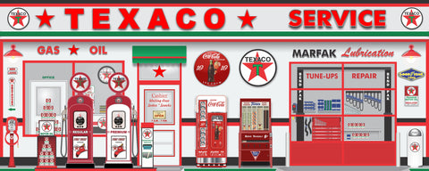 TEXACO OLD GAS STATION SCENE WALL MURAL SIGN BANNER GARAGE ART CUSTOM 8' X 20'