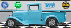1931 FORD TRUCK PICKUP TURQUOISE BLUE GARAGE SCENE SIDE VIEW BANNER SIGN CAR ART MURAL VARIOUS SIZES