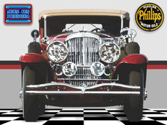 1936 DUESENBERG RED GARAGE SCENE ART MURAL Sign Printed Banner 4' x 3'