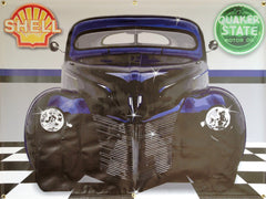 1940 MERCURY COUPE BLUE/DEEP PURPLE GARAGE SCENE Neon Effect Sign Printed Banner 4' x 3'