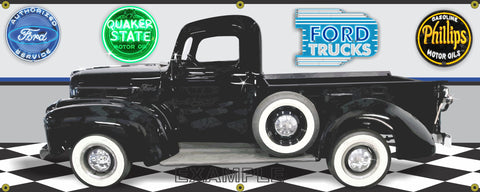 1946 FORD TRUCK PICKUP BLACK POST-WAR CAR GARAGE SCENE SIDE VIEW BANNER SIGN CAR ART MURAL VARIOUS SIZES