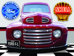 1948 FORD F1 TRUCK GARAGE SCENE Neon Effect Sign Printed Banner 4' x 3'
