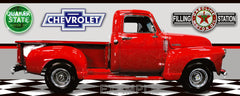 1949 CHEVROLET 3100 RED TRUCK GARAGE SCENE SIDE VIEW BANNER SIGN ART MURAL VARIOUS SIZES