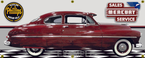 1949 MERCURY COUPE DEEP RED GARAGE SCENE SIDE VIEW BANNER SIGN CAR ART MURAL VARIOUS SIZES