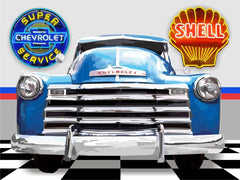 1952 CHEVY TRUCK GARAGE SCENE Neon Effect Sign Printed Banner 4' x 3'