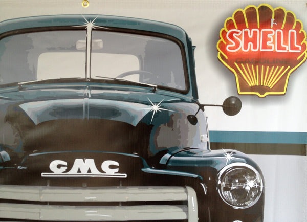1952 GMC 100 Pickup Truck DARK GREEN GARAGE SCENE Neon Effect Sign Printed Banner 4' x 3'