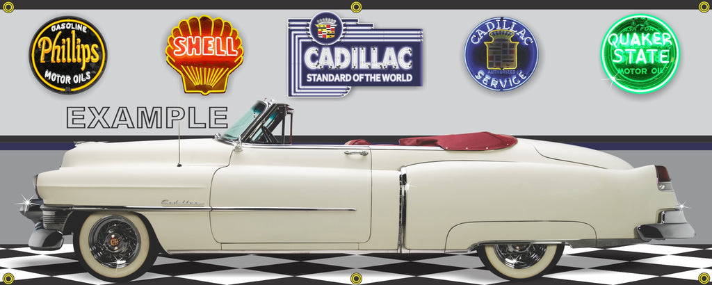 1953 CADILLAC SERIES 62 ALPINE WHITE CAR GARAGE SCENE SIDE VIEW BANNER SIGN ART MURAL VARIOUS SIZES