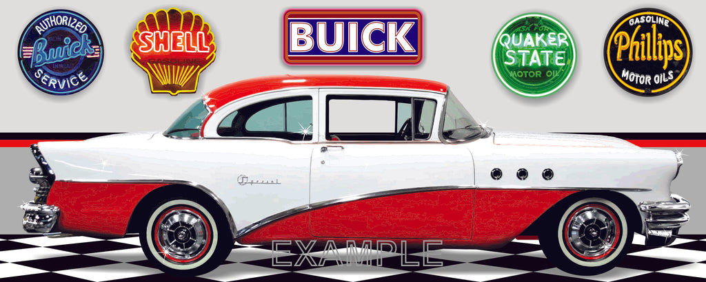 1955 BUICK SPECIAL WHITE RED CAR GARAGE SCENE SIDE VIEW BANNER SIGN ART MURAL VARIOUS SIZES