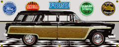 1955 FORD COUNTRY SQUIRE WAGON BLACK WOODY GARAGE SCENE SIDE VIEW BANNER SIGN CAR ART MURAL VARIOUS SIZES