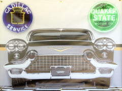 1956 CADILLAC ELDORADO BLACK GOLD GARAGE SCENE Neon Effect Sign Printed Banner 4' x 3'