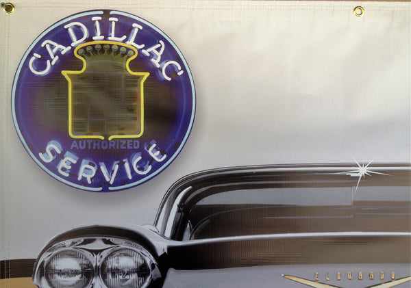 1956 CADILLAC ELDORADO BLACK GOLD GARAGE SCENE Neon Effect Sign Printed Banner 4' x 3'