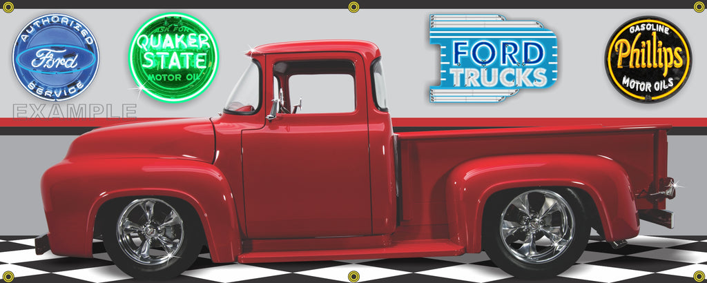 1956 FORD F100 TRUCK RED GARAGE SCENE SIDE VIEW BANNER SIGN CAR ART MURAL VARIOUS SIZES