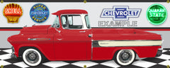 1957 CHEVROLET CAMEO TRUCK RED GARAGE SCENE SIDE VIEW BANNER SIGN ART MURAL VARIOUS SIZES