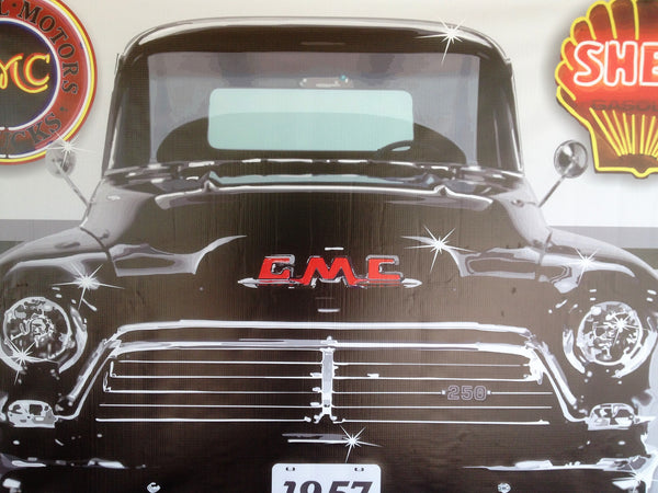 1957 GMC 250 TRUCK BLACK GARAGE SCENE Neon Effect Sign Printed Banner 4' x 3'