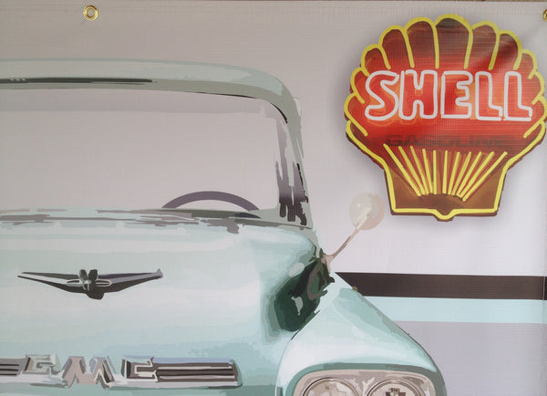 1958 GMC GENERAL MOTORS 100 TRUCK SEAFOAM GREEN GARAGE SCENE Neon Effect Sign Printed Banner 4' x 3'