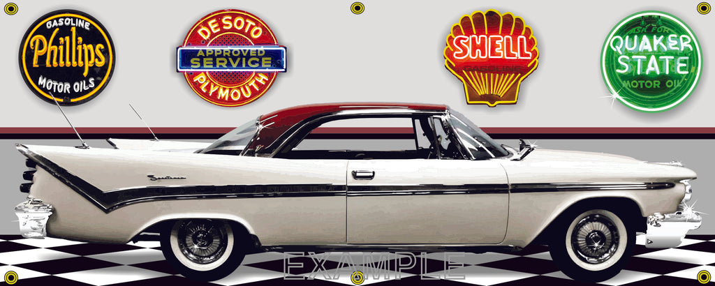 1959 DESOTO FIRESWEEP WHITE RED CAR GARAGE SCENE SIDE VIEW BANNER SIGN CAR ART MURAL VARIOUS SIZES
