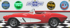 1962 CHEVROLET CORVETTE C1 CONVERTIBLE RED WHITE CAR GARAGE SCENE SIDE VIEW BANNER SIGN ART MURAL VARIOUS SIZES