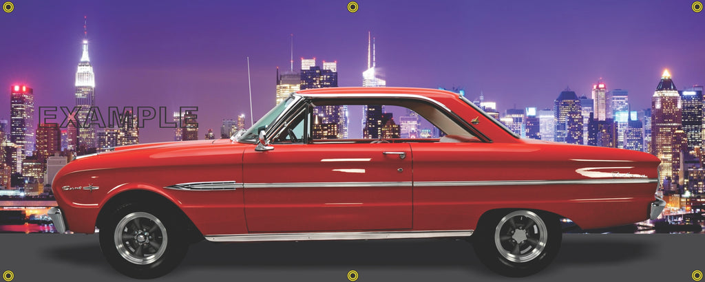 1963 RED FORD FALCON FUTURA SPRINT CITY SCENE SIDE VIEW BANNER SIGN ART MURAL VARIOUS SIZES