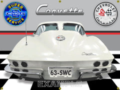 1963 CHEVROLET CORVETTE WHITE SPLIT WINDOW COUPE REAR VIEW GARAGE SCENE Neon Effect Sign Printed Banner 4' x 3'