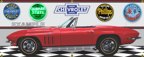 1966 CHEVROLET CORVETTE STINGRAY CONVERTIBLE RED CAR GARAGE SCENE SIDE VIEW BANNER SIGN ART MURAL VARIOUS SIZES