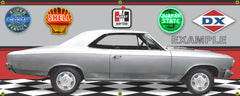 1966 CHEVROLET CHEVELLE SUPER SPORT SILVER CAR GARAGE SCENE SIDE VIEW BANNER SIGN ART MURAL VARIOUS SIZES