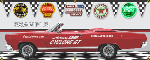 1966 MERCURY CYCLONE GT RED INDY 500 PACE CAR GARAGE SCENE SIDE VIEW BANNER SIGN CAR ART MURAL VARIOUS SIZES