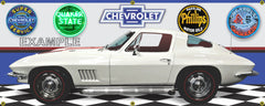 1967 CHEVROLET Corvette Coupe Ermine White Red Stinger RED INTERIOR CAR GARAGE SCENE SIDE VIEW BANNER SIGN ART MURAL VARIOUS SIZES