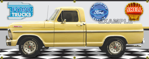 1967 FORD F100 TRUCK CUSTOM CAB YELLOW GARAGE SCENE SIDE VIEW BANNER SIGN CAR ART MURAL VARIOUS SIZES