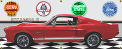 1967 MUSTANG SHELBY GT500E RED WHITE CAR GARAGE SCENE SIDE VIEW BANNER SIGN CAR ART MURAL VARIOUS SIZES