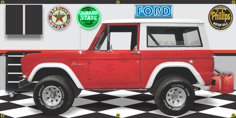 1968 FORD BRONCO RED WHITE OFF-ROAD GARAGE SCENE SIDE VIEW BANNER SIGN CAR ART MURAL VARIOUS SIZES