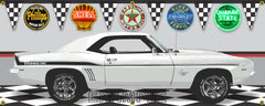 1969 CHEVROLET CAMARO YENKO SILVER WHITE CAR GARAGE SCENE SIDE VIEW BANNER SIGN ART MURAL VARIOUS SIZES