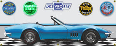1969 CHEVROLET CORVETTE STINGRAY CONVERTIBLE BLUE CAR GARAGE SCENE SIDE VIEW BANNER SIGN ART MURAL VARIOUS SIZES