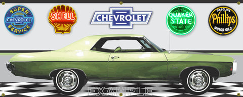 1969 CHEVROLET IMPALA MEDIUM GREEN CAR GARAGE SCENE SIDE VIEW BANNER SIGN ART MURAL VARIOUS SIZES