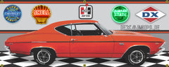 1969 CHEVROLET CHEVELLE SS 396 RED BLACK INTERIOR CAR GARAGE SCENE SIDE VIEW BANNER SIGN ART MURAL VARIOUS SIZES