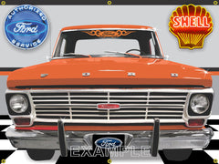 1969 FORD F-100 RANGER BURNT ORANGE TRUCK GARAGE SCENE SIDE VIEW BANNER SIGN CAR ART MURAL 4' X 3'
