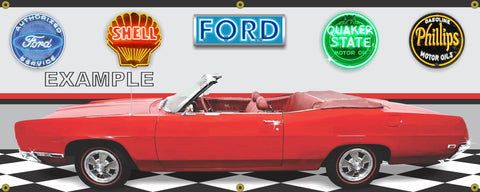 1969 FORD XL CONVERTIBLE RED TWO DOOR GARAGE SCENE SIDE VIEW BANNER SIGN CAR ART MURAL VARIOUS SIZES