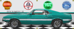 1969 MUSTANG SHELBY GT350 GREEN WHITE CAR GARAGE SCENE SIDE VIEW BANNER SIGN ART MURAL VARIOUS SIZES