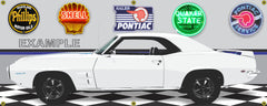 1969 PONTIAC TRANS AM WHITE BLUE CAR GARAGE SCENE SIDE VIEW BANNER SIGN ART MURAL VARIOUS SIZES