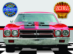 1970 CHEVELLE GARAGE SCENE Neon Effect Sign Printed Banner 4' x 3'