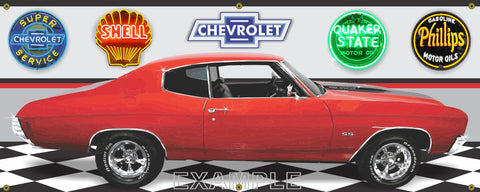 1970 CHEVROLET CHEVELLE SS RED BLACK CAR GARAGE SCENE SIDE VIEW BANNER SIGN ART MURAL VARIOUS SIZES