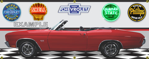 1970 CHEVROLET CHEVELLE SS RED CONVERTIBLE CAR GARAGE SCENE SIDE VIEW BANNER SIGN ART MURAL VARIOUS SIZES