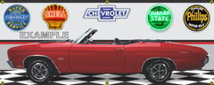 1970 CHEVROLET CHEVELLE SS RED CONVERTIBLE CAR GARAGE SCENE SIDE VIEW BANNER SIGN ART MURAL VARIOUS SIZES