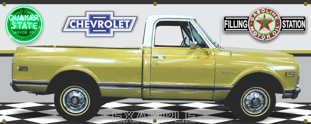 1970 CHEVROLET CST-C10 TRUCK GOLD GARAGE SCENE SIDE VIEW BANNER SIGN ART MURAL VARIOUS SIZES