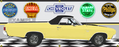 1970 CHEVROLET EL CAMINO SS 396 DAYTONA YELLOW TRUCK CAR GARAGE SCENE SIDE VIEW BANNER SIGN ART MURAL VARIOUS SIZES