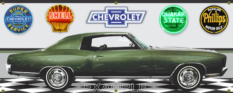 1970 CHEVROLET MONTE CARLO GREEN CAR GARAGE SCENE SIDE VIEW BANNER SIGN ART MURAL VARIOUS SIZES