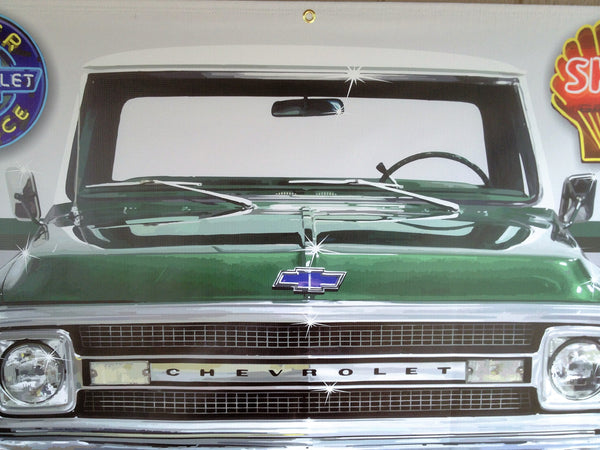 1970 CHEVY C10 TRUCK GREEN GARAGE SCENE Neon Effect Sign Printed Banner 4' x 3'