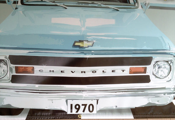 1970 CHEVY C10 TRUCK LIGHT BLUE GARAGE SCENE Neon Effect Sign Printed Banner 4' x 3'